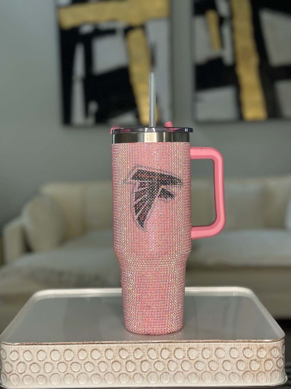 Atlanta Falcons Rhinestone Bling Colossal 46oz Tumbler with Pink Handle